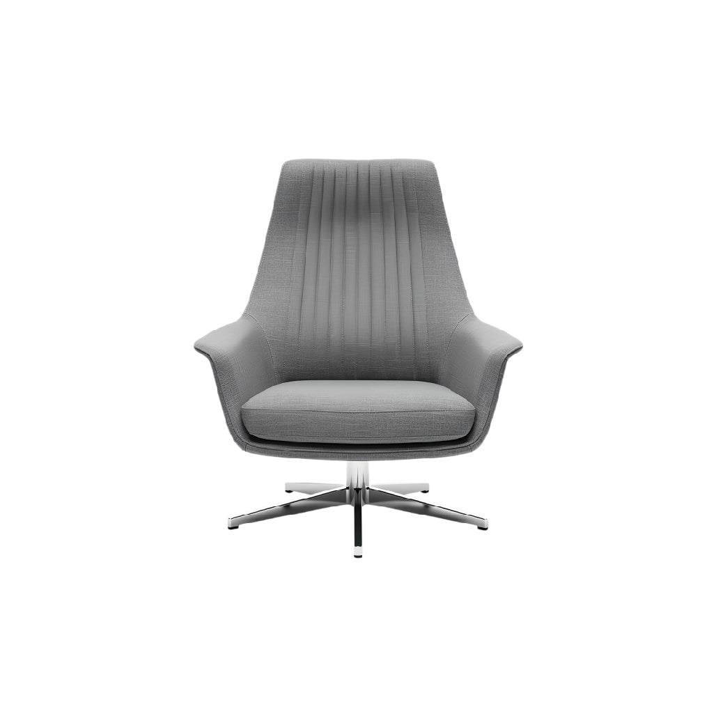 **Ergonomische grijze fauteuil met gestroomlijnd ontwerp en metalen basis**