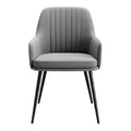 **Technische titel in het Nederlands: Moderne grijze eetkamerstoel met zwart metalen poten**