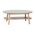 **Technische titel in het Nederlands: Modern ovale salontafel met houten poten en glazen blad**