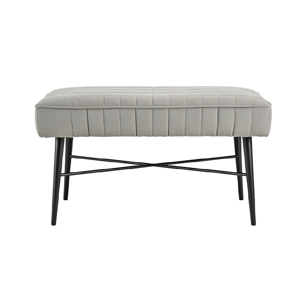 **Technische titel in het Nederlands: Moderne ottomane met stoffen bekleding en metalen poten**